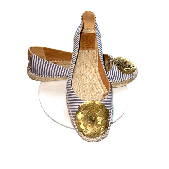 Tory Burch - Embellished blue/white striped Espadrilles, size 7 - Picture 9 of 12